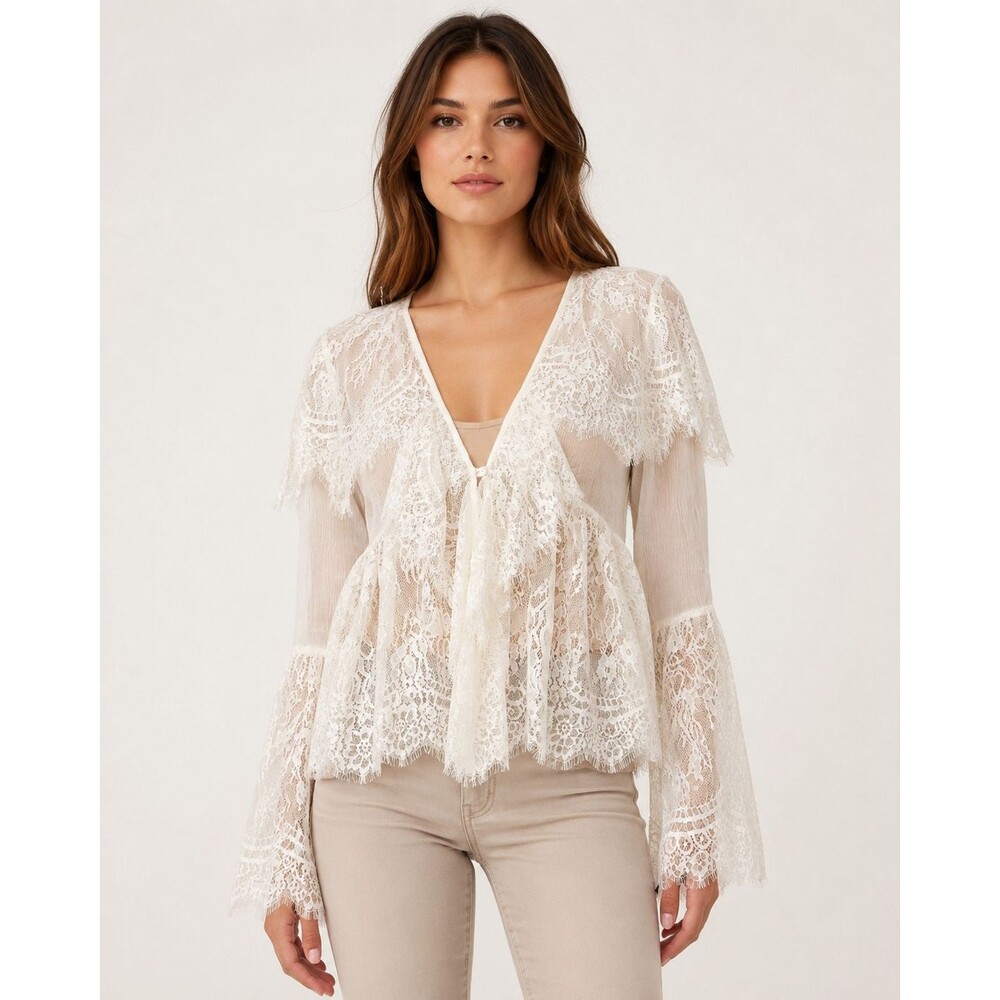 Nigel Preston for Free People Ivory Lace Sheer Boho Blouse Top XS